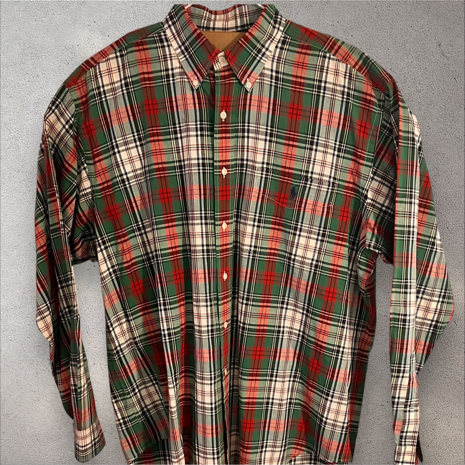 Polo Ralph Lauren Preppy/Ivy League Plaid Oxford Shirt Green/Red/White Size Lrg